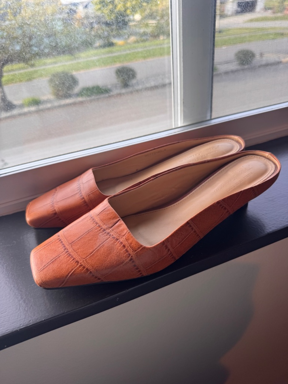 Women's Square-Toe Mule Flats in Terracotta